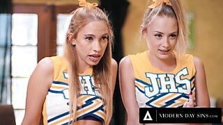 MODERN-DAY SINS – Teen Cheerleaders Kyler Quinn and Khloe Kapri CUM SWAP Their Coach&rsquo;s BIG LOAD!